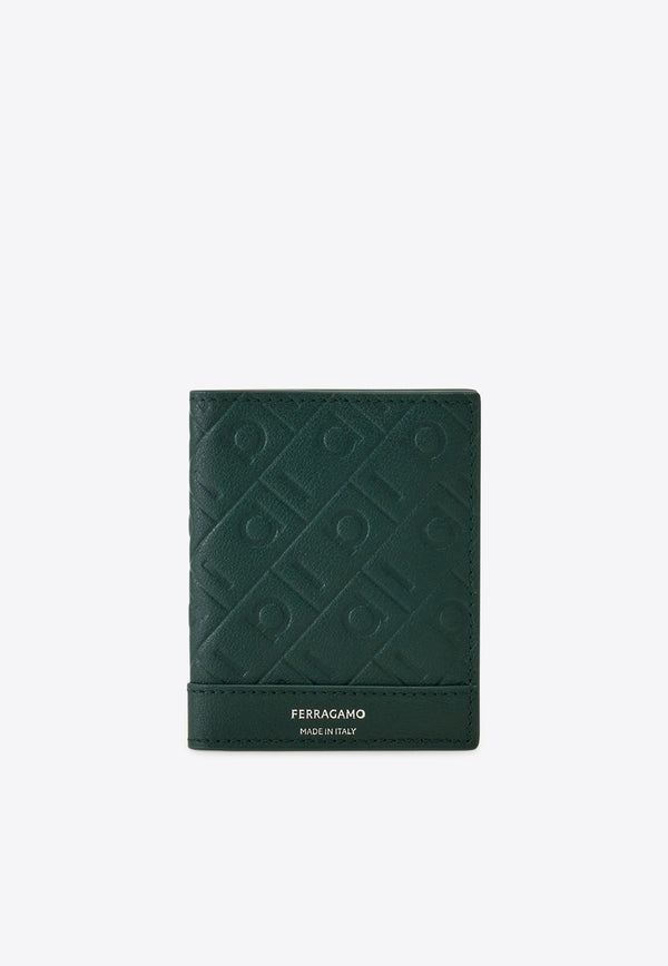 Ferragamo Embossed Monogram Leather Bi-Fold Cardholder Moss 661643 MD EMBOSSED 785287 MOSS