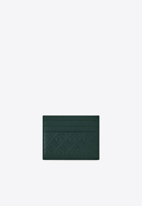 Ferragamo Embossed Monogram Leather Cardholder Moss 661649 MD EMBOSSED 785540 MOSS