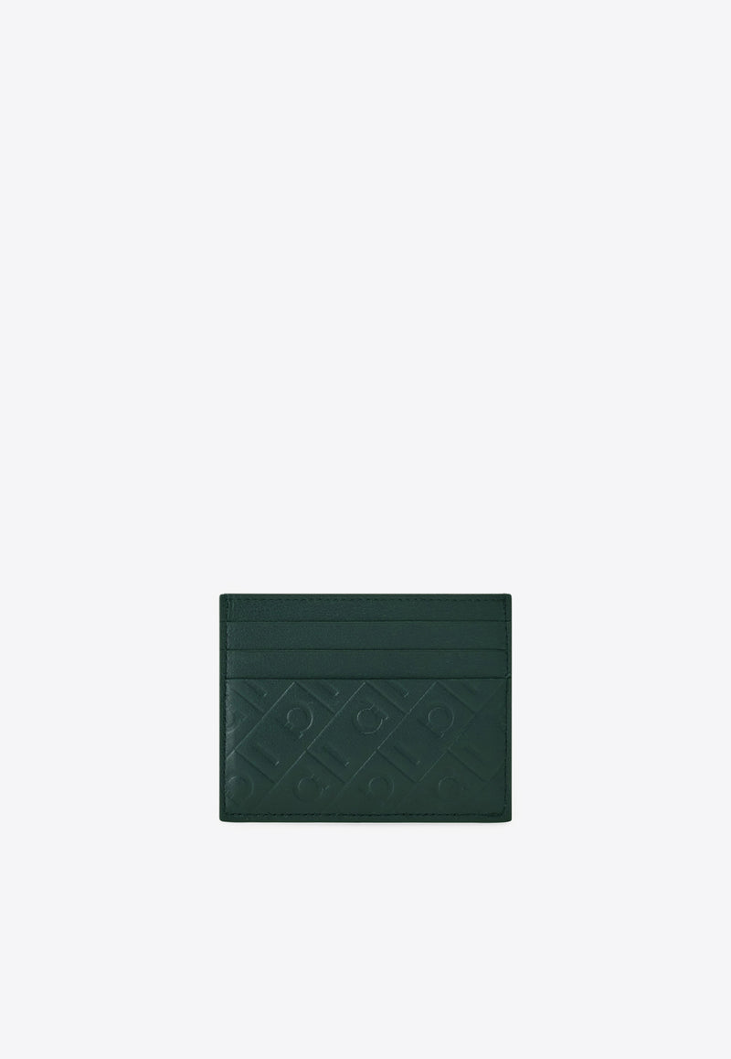 Ferragamo Embossed Monogram Leather Cardholder Moss 661649 MD EMBOSSED 785540 MOSS