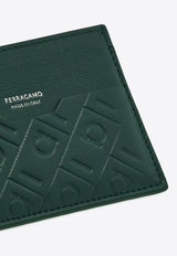 Ferragamo Embossed Monogram Leather Cardholder Moss 661649 MD EMBOSSED 785540 MOSS