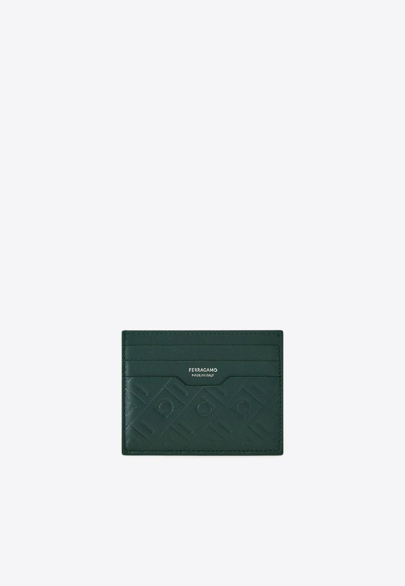 Ferragamo Embossed Monogram Leather Cardholder Moss 661649 MD EMBOSSED 785540 MOSS