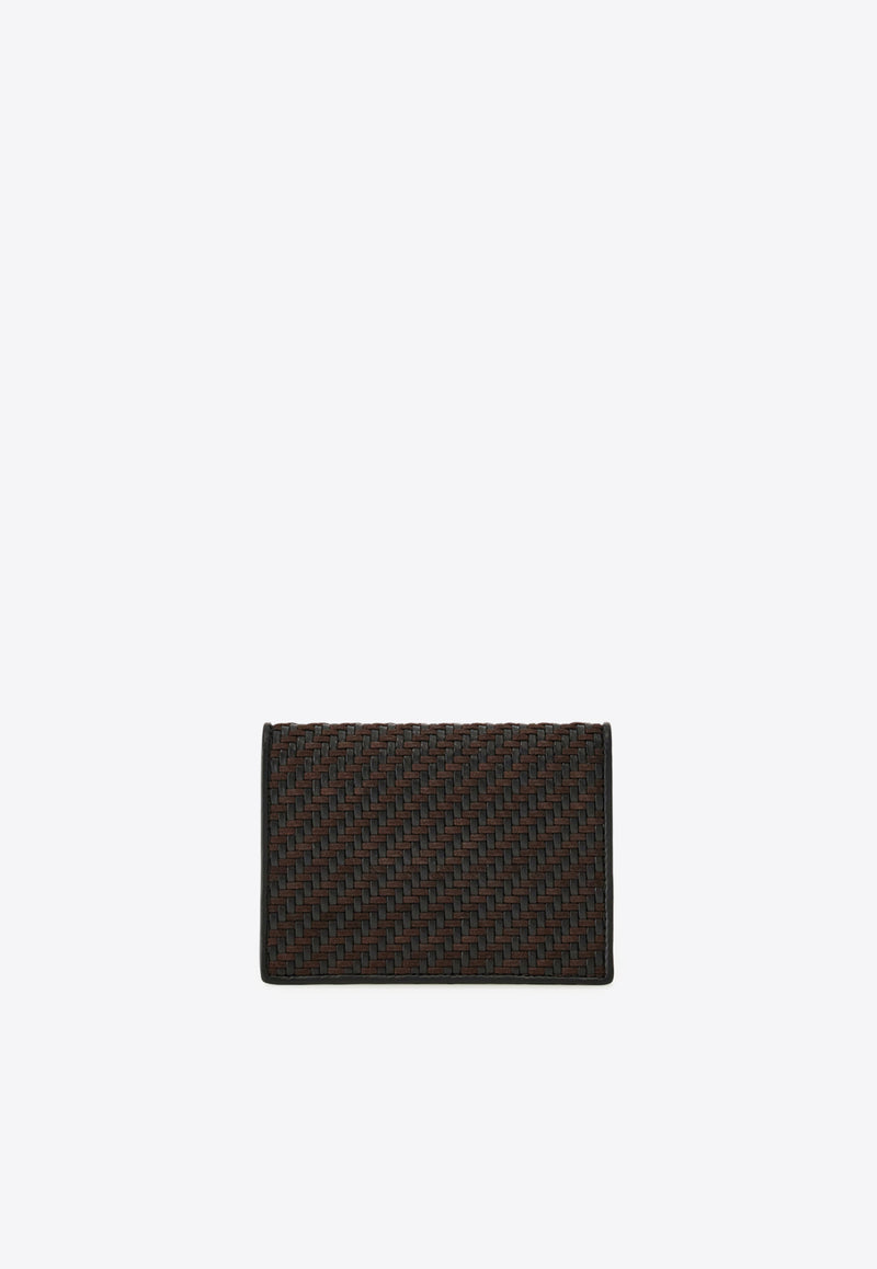Ferragamo Gancini Woven Leather Bi-Fold Cardholder Brown 661706 GANCIO WOVEN 786403 T MORO/NERO