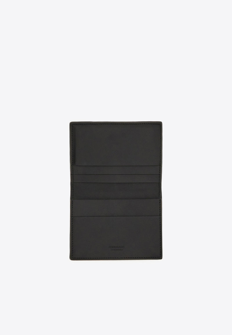 Ferragamo Gancini Woven Leather Bi-Fold Cardholder Brown 661706 GANCIO WOVEN 786403 T MORO/NERO