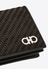 Ferragamo Gancini Woven Leather Bi-Fold Cardholder Brown 661706 GANCIO WOVEN 786403 T MORO/NERO