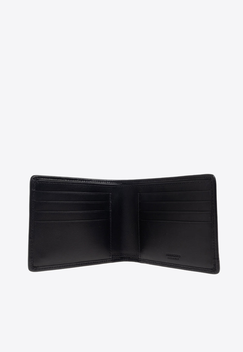 Ferragamo Gancini Woven Leather Bi-Fold Wallet Brown 661714 GANCIO WOVEN 787103 T MORO/NERO