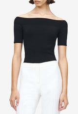 Alexander McQueen Off-Shoulder Cropped Knit Top Black 669510Q1AV4 1000