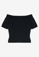 Alexander McQueen Off-Shoulder Cropped Knit Top Black 669510Q1AV4 1000