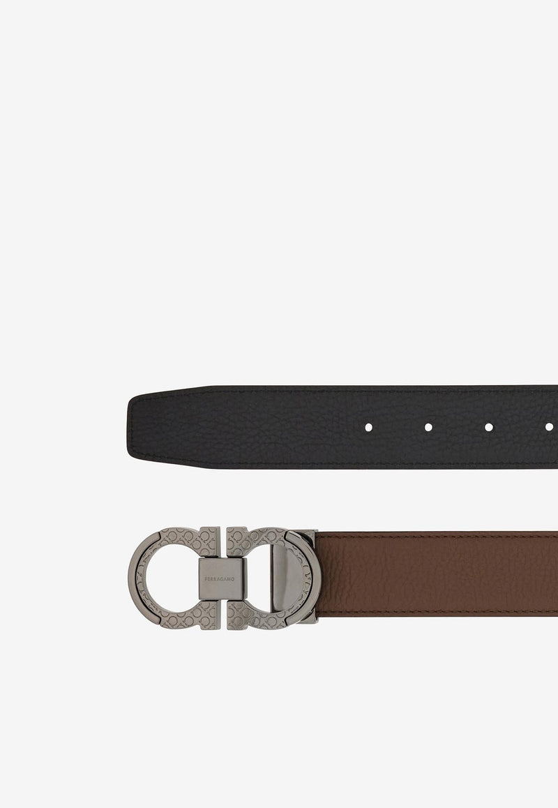 Ferragamo Gancini Reversible Leather Belt Brown 670049 DOUBLE ADJUS 780045 CLAY