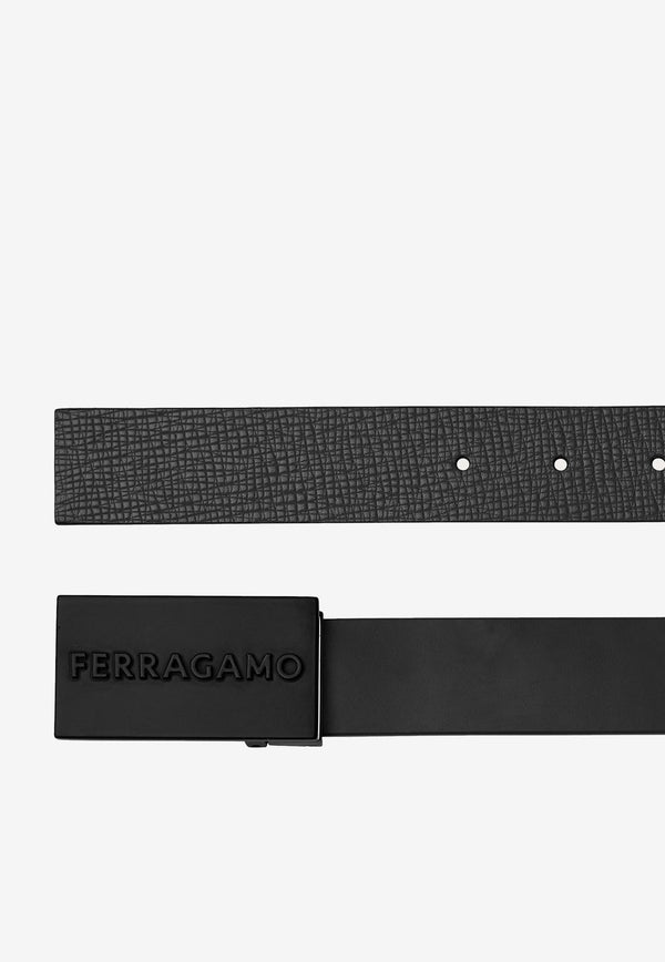Salvatore Ferragamo Reversible Logo Leather Belt 670260 DOUBLE ADJUS 764838 NERO Black