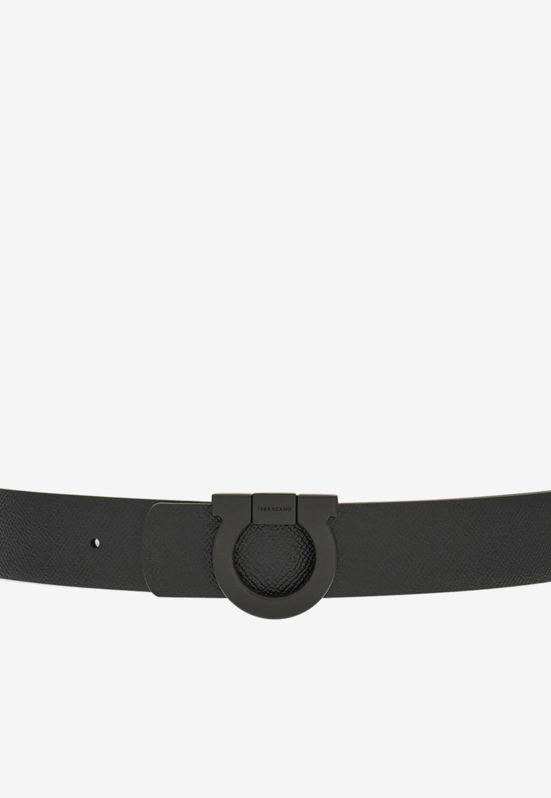 Ferragamo Gancini Reversible Leather Belt Black 670319 SIZED/DOUBLE 780180 NERO