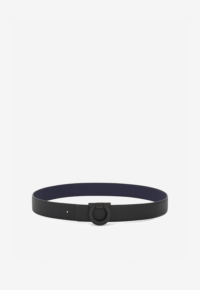 Ferragamo Gancini Reversible Leather Belt Black 670319 SIZED/DOUBLE 780180 NERO