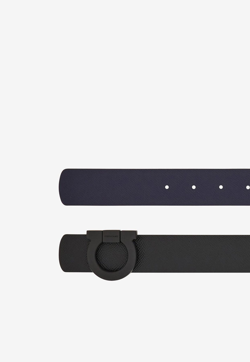 Ferragamo Gancini Reversible Leather Belt Black 670319 SIZED/DOUBLE 780180 NERO