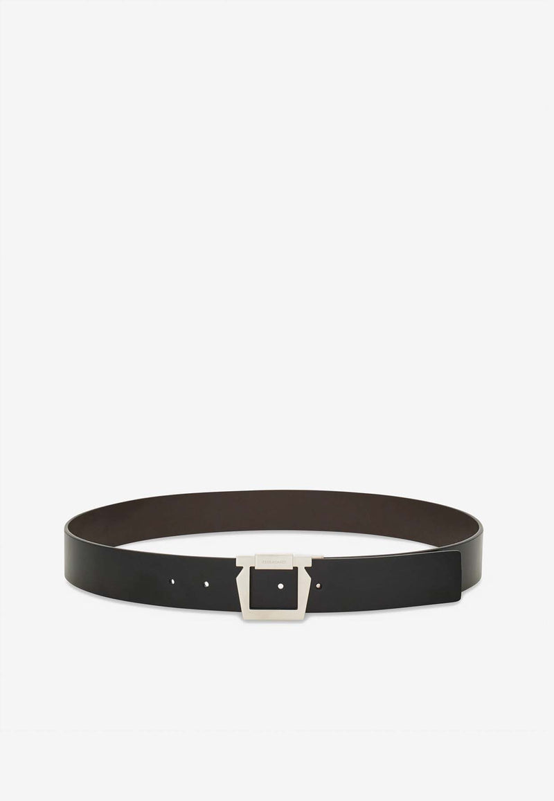 Salvatore Ferragamo Gancini Reversible Leather Belt Black 670361 DOUBLE ADJUS 775700 NERO