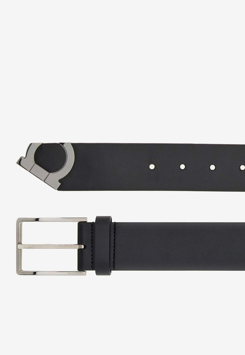 Salvatore Ferragamo Gancini Leather Buckled Belt Black 670366 SIZED 775729 NERO