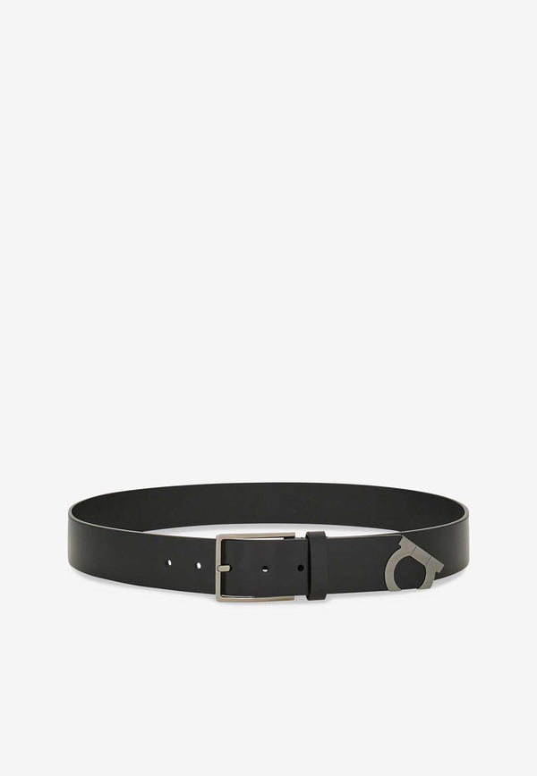 Salvatore Ferragamo Gancini Leather Buckled Belt Black 670366 SIZED 775729 NERO