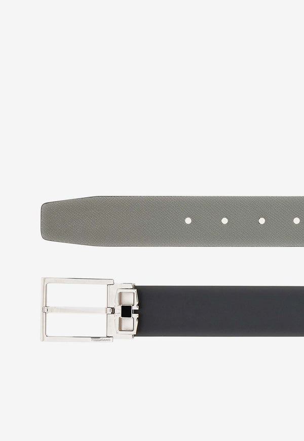 Salvatore Ferragamo Reversible Leather Buckled Belt Black 670373 DOUBLE ADJUS 775800 NERO