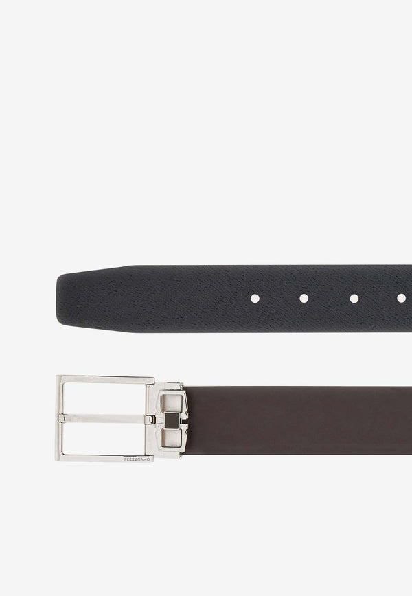 Salvatore Ferragamo Reversible Leather Buckled Belt Brown 670373 DOUBLE ADJUS 775802 T MORO