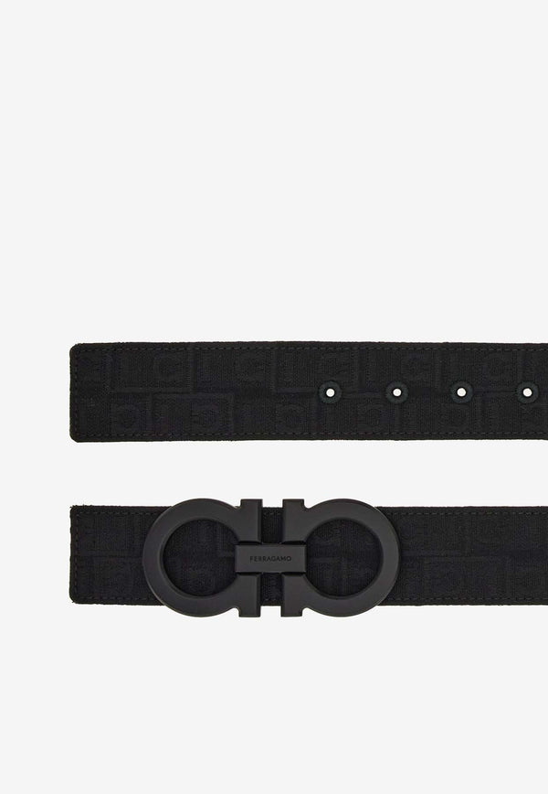 Salvatore Ferragamo Gancini Reversible Monogram Jacquard Belt Black 670383 SIZED/DOUBLE 776397 NERO/LUCIDO