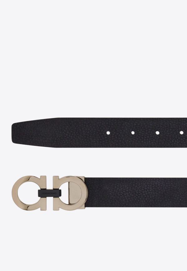 Ferragamo Gancini Buckle Nubuck Leather Belt Navy 670385 ADJUSTABLE 785851 NAVY