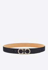 Ferragamo Gancini Buckle Nubuck Leather Belt Navy 670385 ADJUSTABLE 785851 NAVY