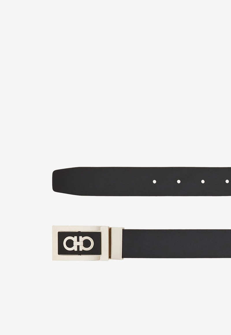 Ferragamo Gancini Reversible Leather Belt Black 670421 DOUBLE/ADJUS 780463 NERO