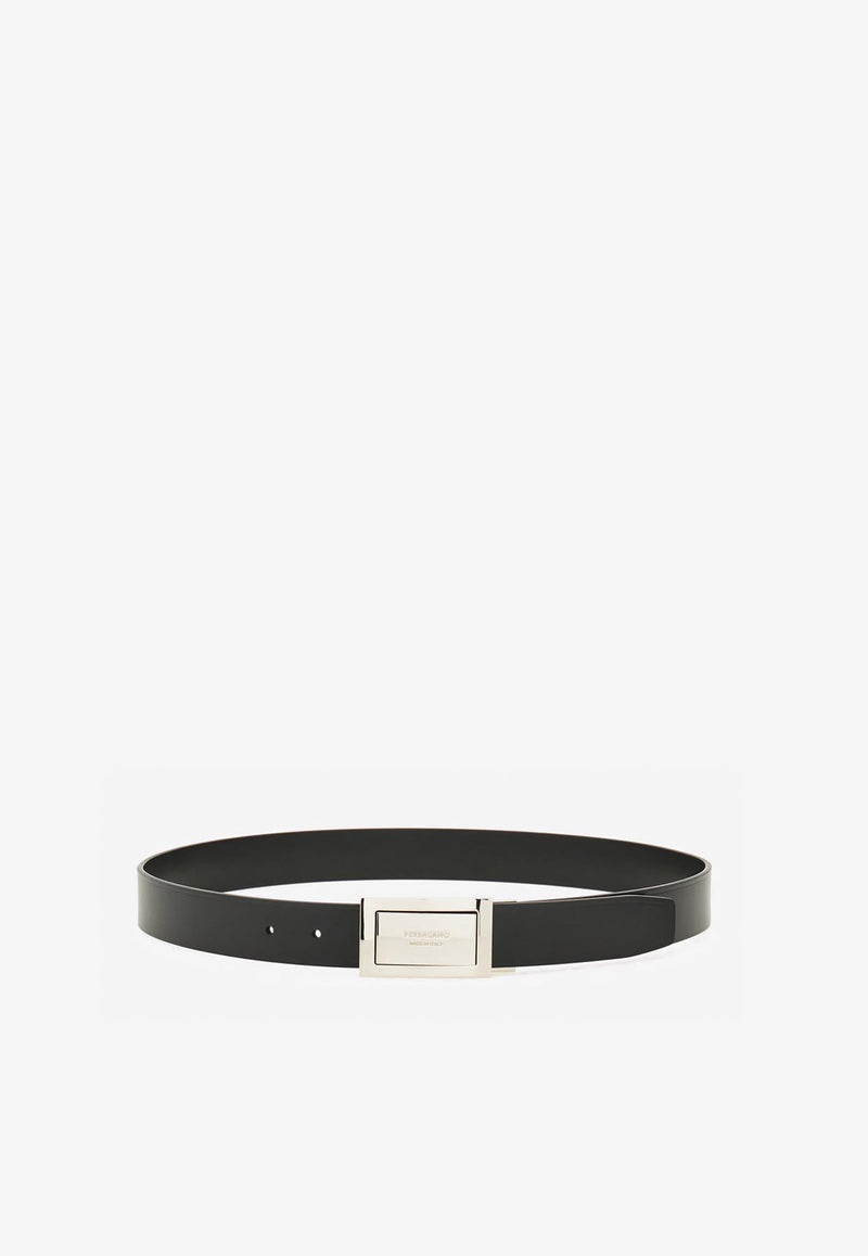 Ferragamo Gancini Reversible Leather Belt Black 670421 DOUBLE/ADJUS 780463 NERO