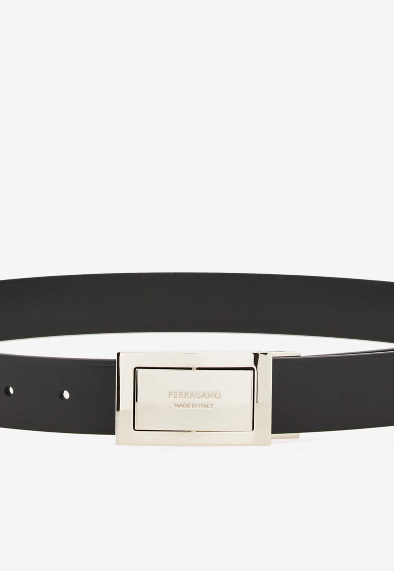 Ferragamo Gancini Reversible Leather Belt Black 670421 DOUBLE/ADJUS 780463 NERO