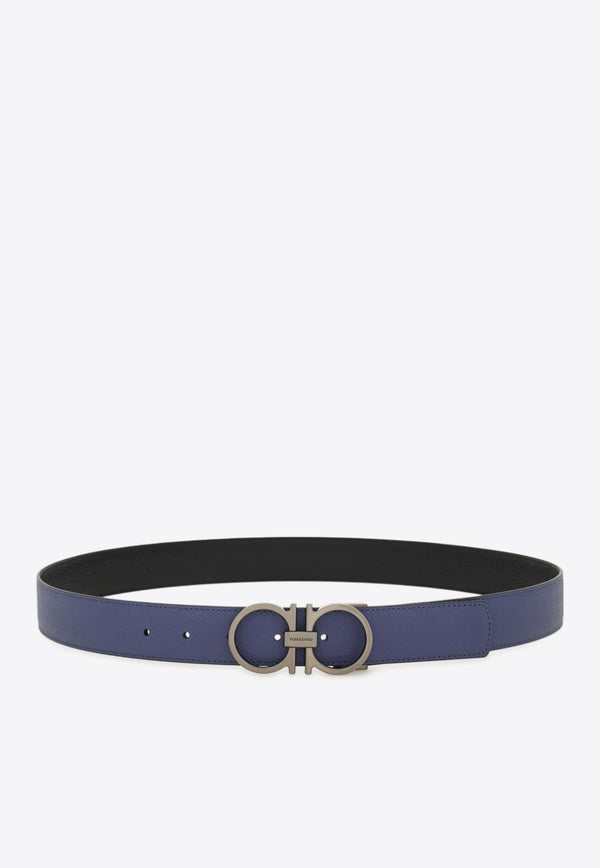 Ferragamo Gancini Buckle Reversible Leather Belt Graphite 670459 DOUBLE ADJUS 786291 GRAPHITE