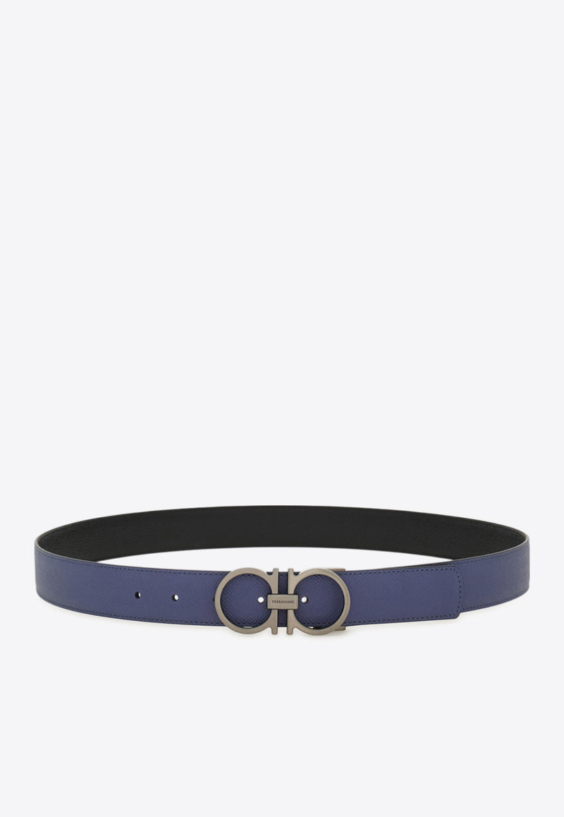 Ferragamo Gancini Buckle Reversible Leather Belt Graphite 670459 DOUBLE ADJUS 786291 GRAPHITE