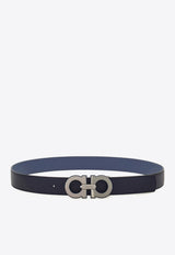 Ferragamo Gancini Buckle Reversible Leather Belt Midnight Blue 670460 DOUBLE ADJUS 786315 MIDNIGHT