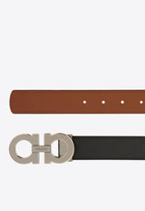 Ferragamo Gancini Buckle Reversible Leather Belt Black 670460 DOUBLE ADJUS 786324 NERO