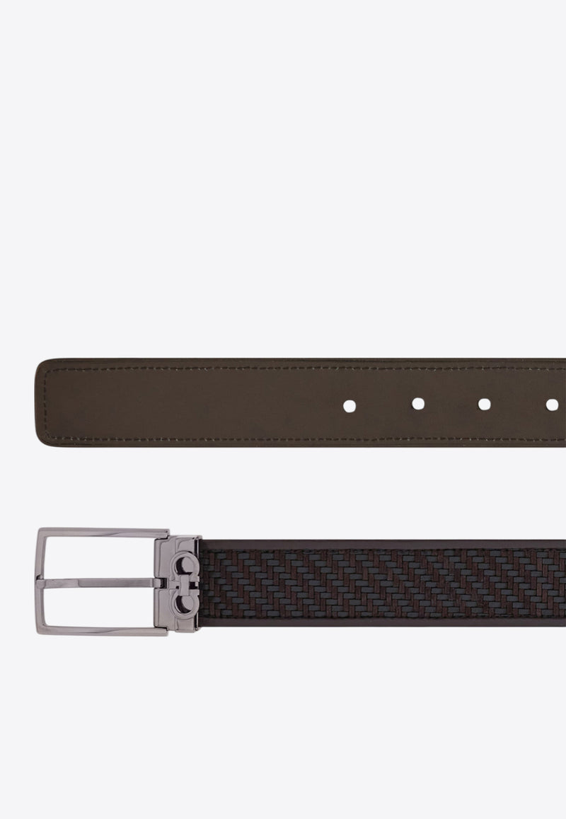 Ferragamo Woven Calf Leather Belt Brown 670575 ADJUST 786458 T MORO/NERO