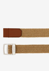 Ferragamo Double Gancini Woven Belt Beige 670665 SIZED 791098 NATURALE RST