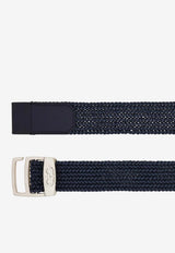 Ferragamo Double Gancini Woven Belt Navy 670665 SIZED 791099 NEW NAVY DKB