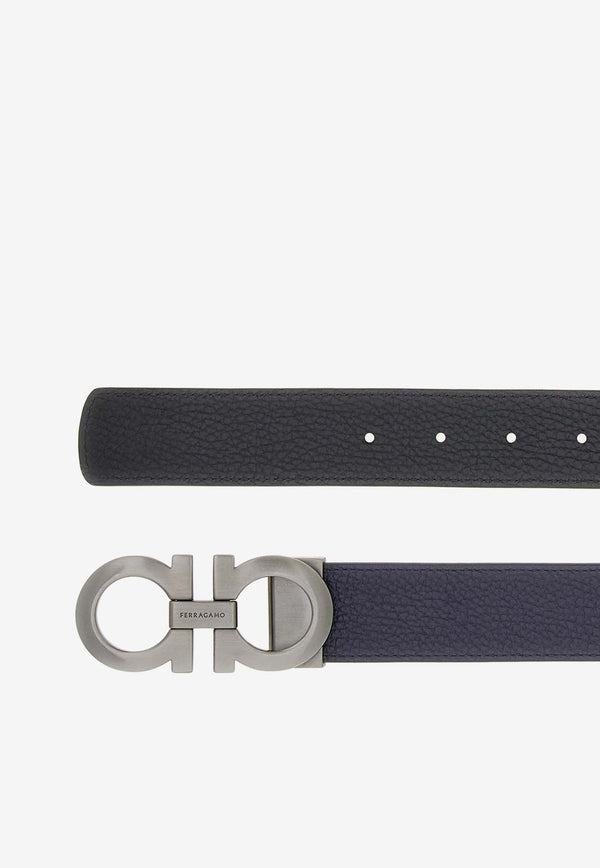 Salvatore Ferragamo Gancini Reversible Leather Belt Blue 675542 DOUBLE ADJUS 776307 NERO