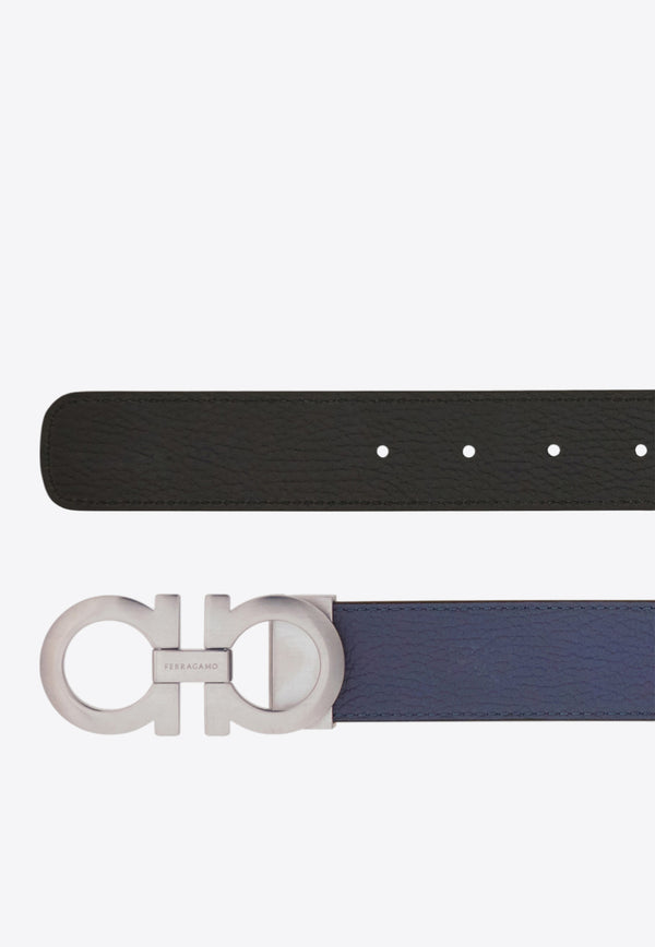 Ferragamo Gancini Buckle Reversible Leather Belt Graphite 675542 DOUBLE ADJUS 785962 GRAPHITE