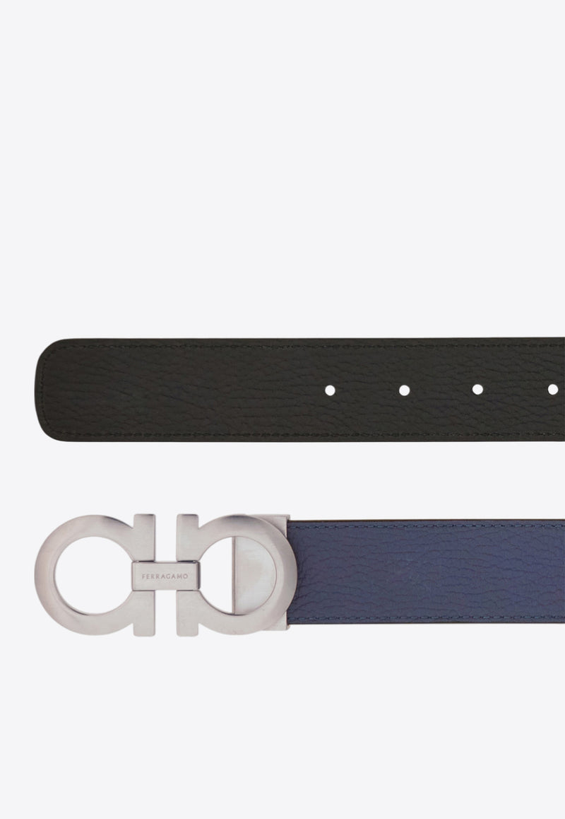 Ferragamo Gancini Buckle Reversible Leather Belt Graphite 675542 DOUBLE ADJUS 785962 GRAPHITE