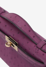 Kelly Pochette Clutch Bag in Violet Ostrich with Gold Hardware