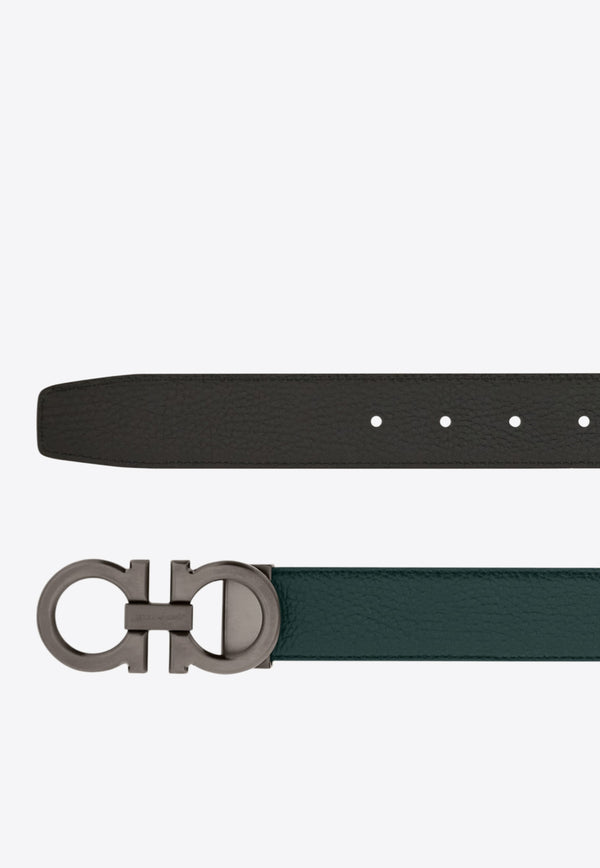 Ferragamo Gancini Buckle Reversible Leather Belt Moss 679710 DOUBLE ADJUS 785975 MOSS