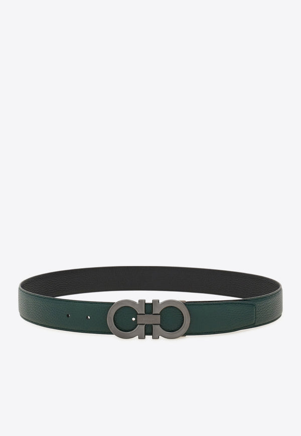 Ferragamo Gancini Buckle Reversible Leather Belt Moss 679710 DOUBLE ADJUS 785975 MOSS