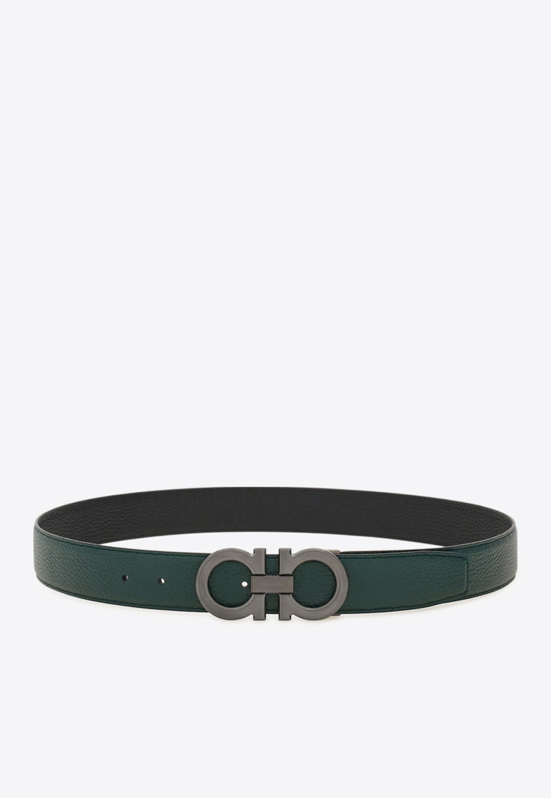 Ferragamo Gancini Buckle Reversible Leather Belt Moss 679710 DOUBLE ADJUS 785975 MOSS