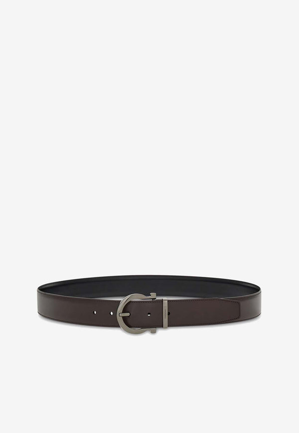 Salvatore Ferragamo Gancini-Buckle Reversible Leather Belt Brown 679781 DOUBLE ADJUS 776320 T MORO