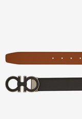 Ferragamo Reversible and Adjustable Gancini Belt in Hammered Leather Dark Brown 67A254 DOUBLE ADJUS 790420 T MORO