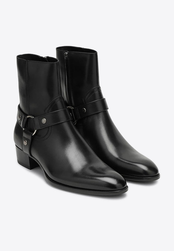 Saint Laurent Wyatt Harness Calf Leather Ankle Boots Black 6813311YL00/P_YSL-1000