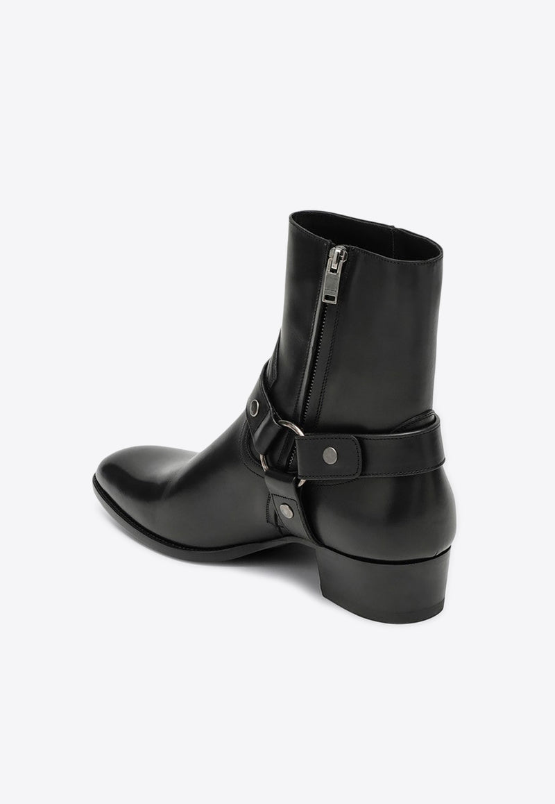 Saint Laurent Wyatt Harness Calf Leather Ankle Boots Black 6813311YL00/P_YSL-1000