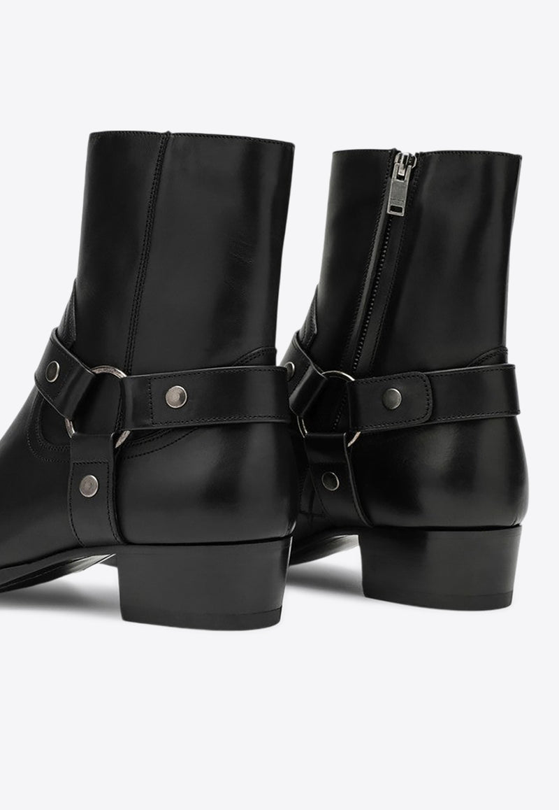 Saint Laurent Wyatt Harness Calf Leather Ankle Boots Black 6813311YL00/P_YSL-1000