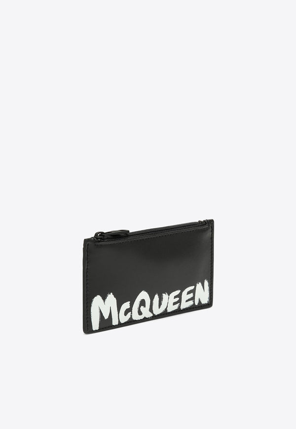 Alexander McQueen Graffiti Logo Leather Cardholder Black 6831171AAMJ/O_ALEXQ-1070