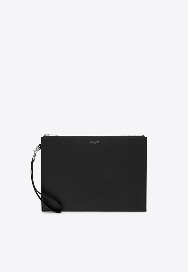 Saint Laurent Logo Stamp Leather Zip Pouch Bag Black 683865BTY0N_YSL-1000