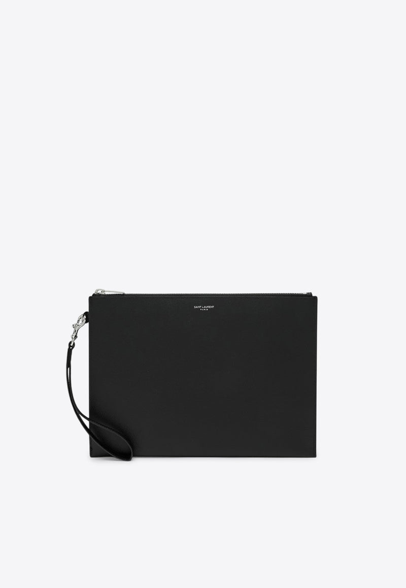 Saint Laurent Logo Stamp Leather Zip Pouch Bag Black 683865BTY0N_YSL-1000