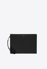 Saint Laurent Grain De Poudre Leather Zipped Pouch Black 683865BTY0N/S_YSL-1000